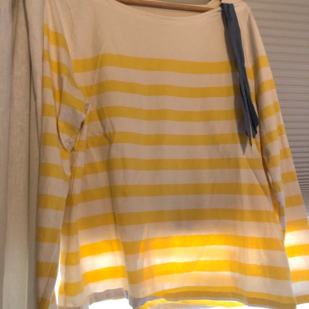 Talbots White/Yellow Striped Long-Sleeve
